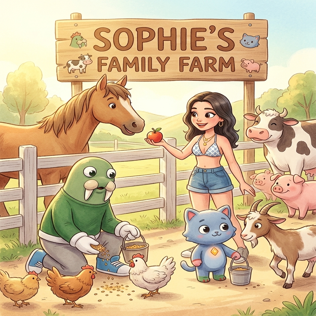 Sophie and friends feed the animals.