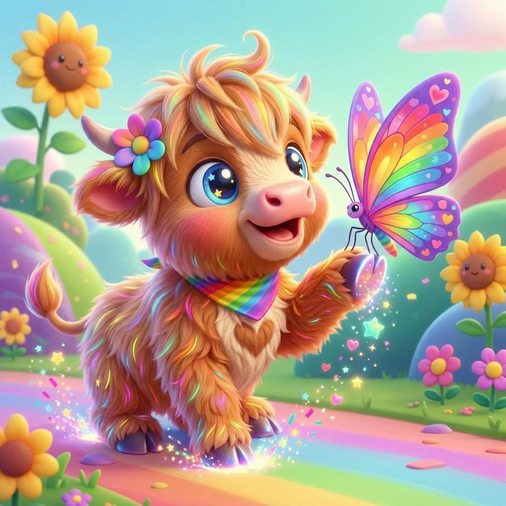 Baby Cow Finds Butterfly — scene from the story