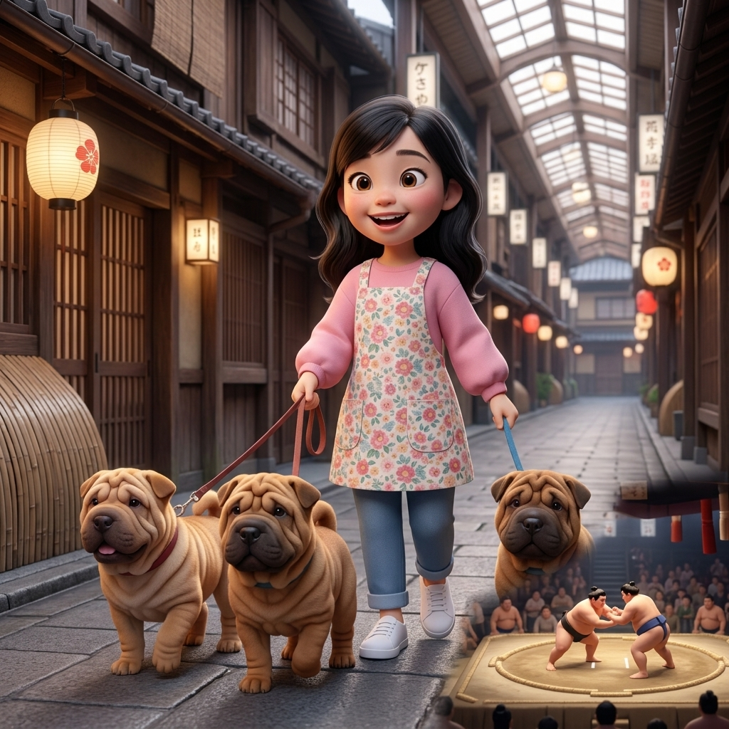 Hana-chan's Big Dog Walk — scene from the story