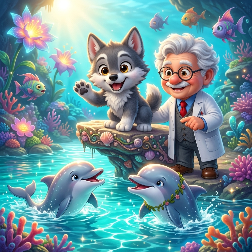Loulou Meets Dolphin Friends — scene from the story