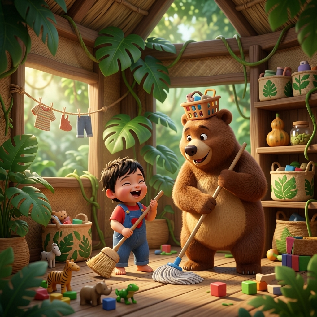 Taaj and Bear's Tidy Day — scene from the story