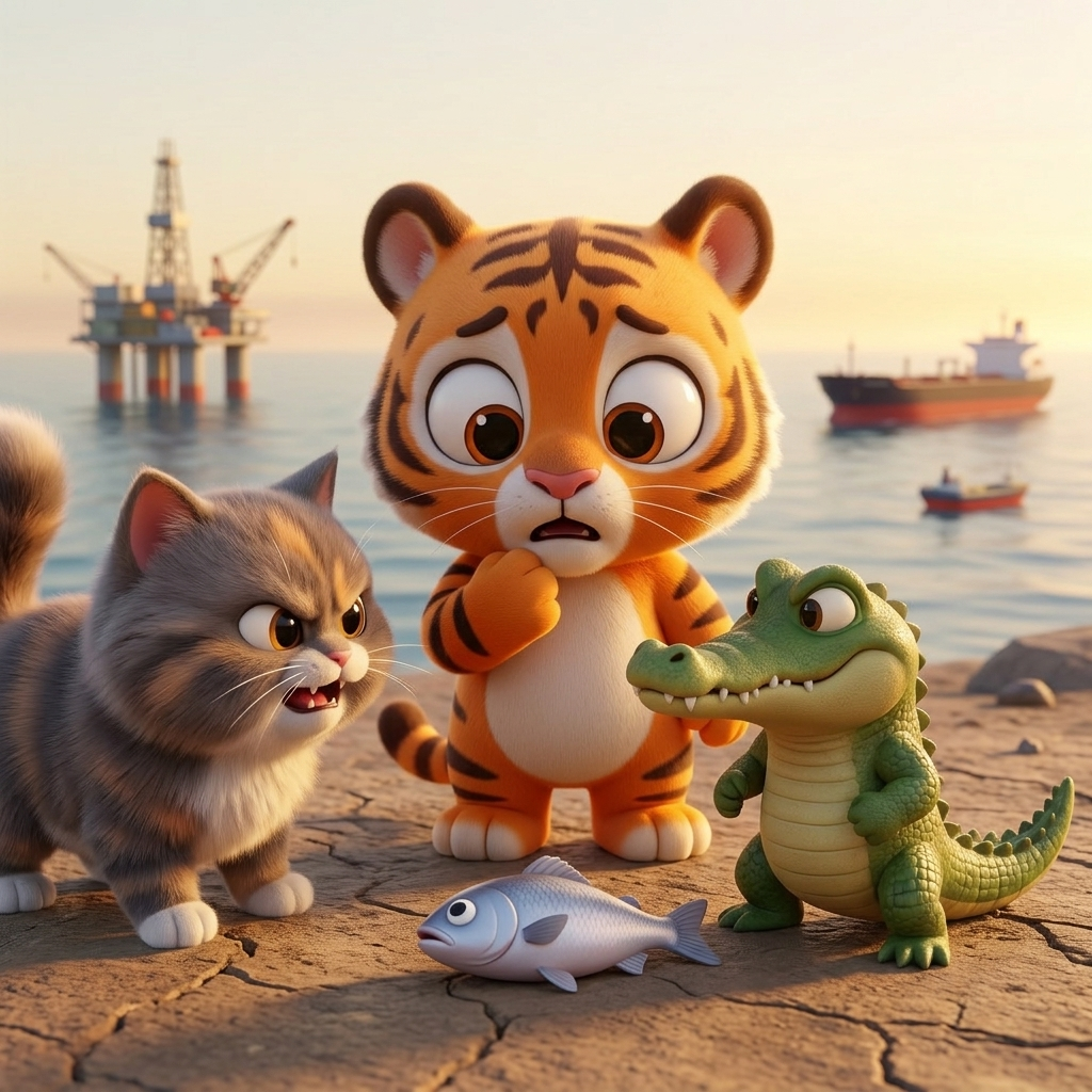 Cats Fight Over Fish — scene from the story