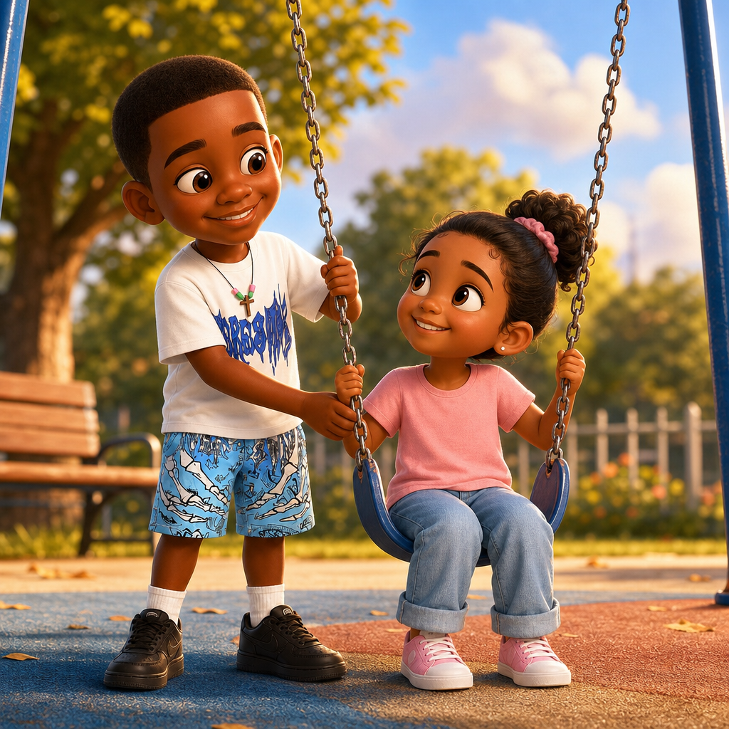 Quincy Shares a Swing — scene from the story