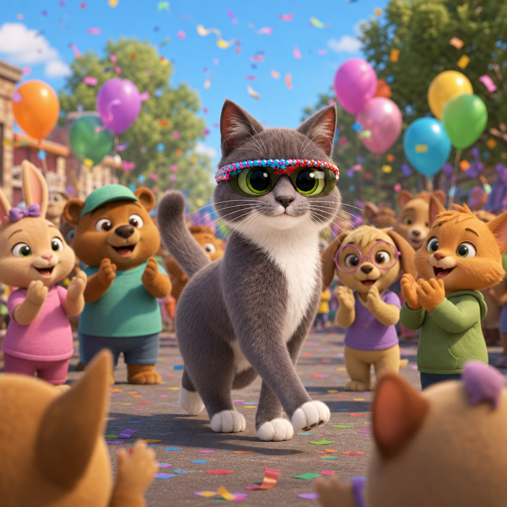 SunglassCat’s Colorful Parade — scene from the story