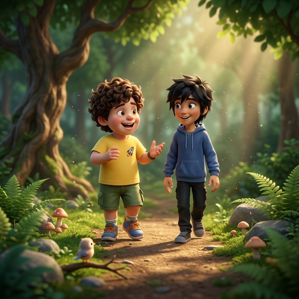 Brave Friends in Forest — scene from the story